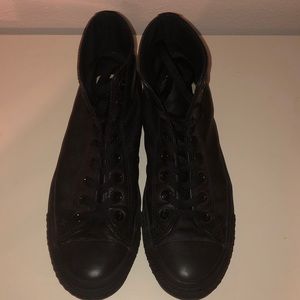 All Black Leather High Top Converse.